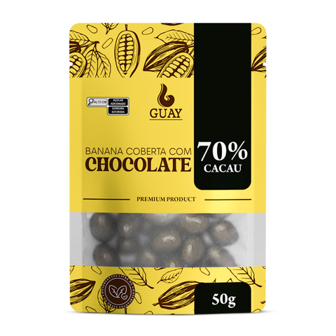Drageado de banana com chocolate 70% cacau Guay 50g