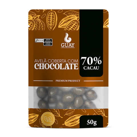 Drageado de avelã com chocolate 70% cacau Guay 50g