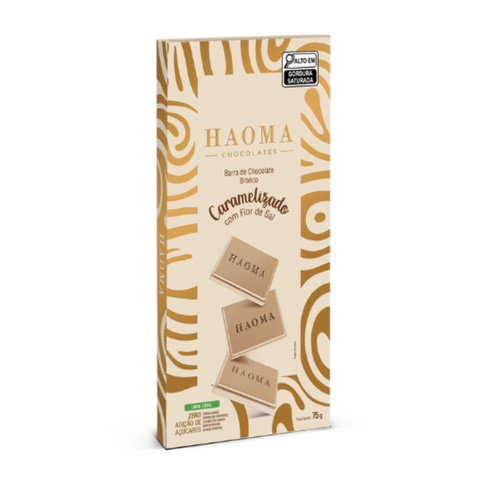 White Chocolate Bar Caramelized with Fleur de Sel, Stevia Line, 75g, Haoma