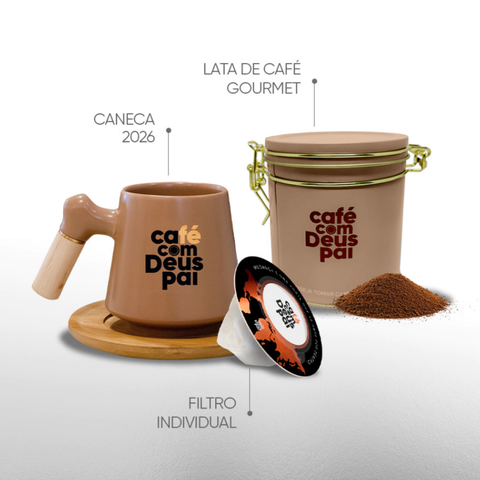 Combo Caneca + Lata de Café + Filtro | Café com Deus Pai