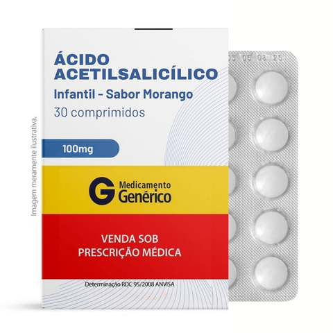 AAS - Ácido Acetilsalicílico 100mg Infantil Sabor Morango - 30 comprimidos (Genérico)