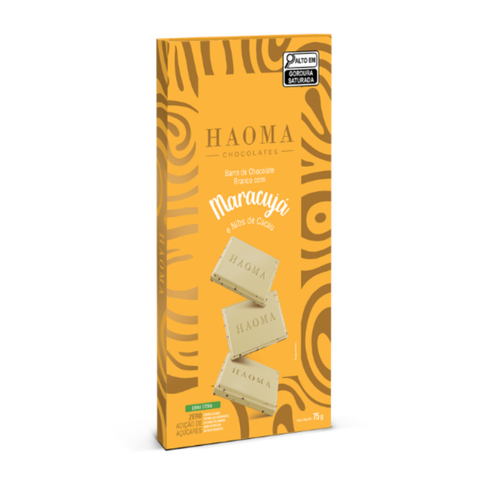 Passion Fruit and Cacao Nibs Chocolate Bar, Stevia Line, 75g, Haoma