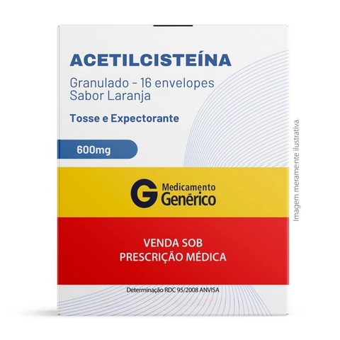 Acetilcisteína 600mg - Granulado sabor laranja - 16 envelopes (Generico)