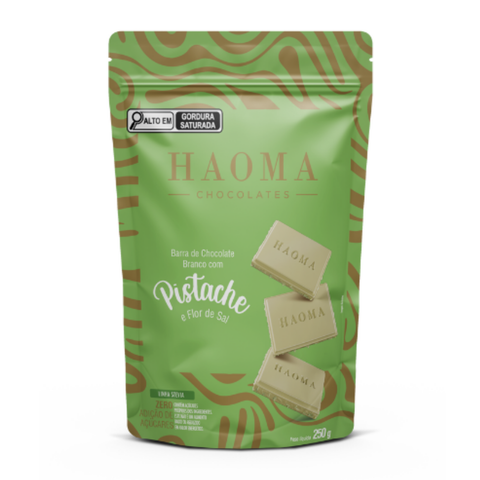 Pistachio and Fleur de Sel Chocolate Bar Pouch, Stevia Line, 250g, Haoma