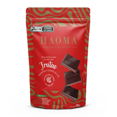 Chocolate Bar with Red Fruits and Cashew Nuts, Pouch, Stevia Line, 250g, Haoma