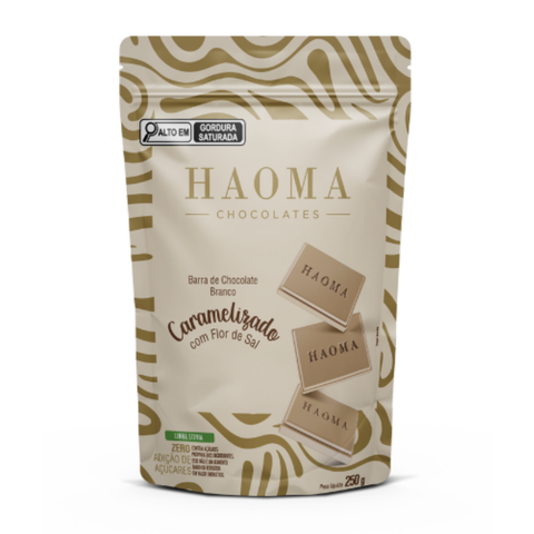 White Caramelized Chocolate Bar with Fleur de Sel Pouch, Stevia Line, 250g, Haoma