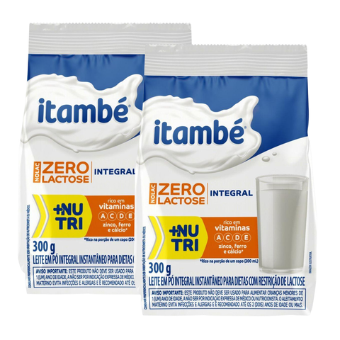 Itambé Nolac Lactose-Free Whole Milk Powder 300g Pack - Kit of 2