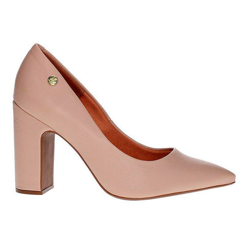 Vizzano 1285-400 Block Heel Pointy Toe Pump in Beige Napa