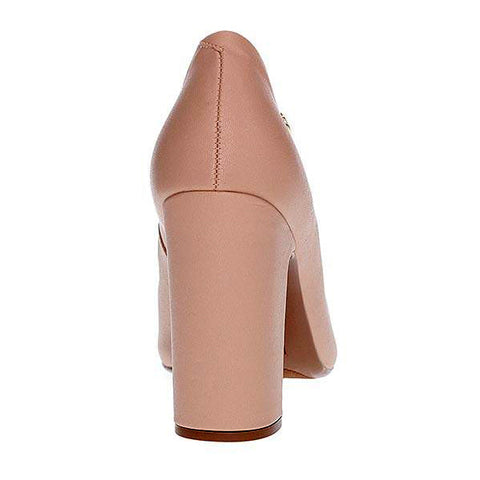 Vizzano 1285-400 Block Heel Pointy Toe Pump in Beige Napa