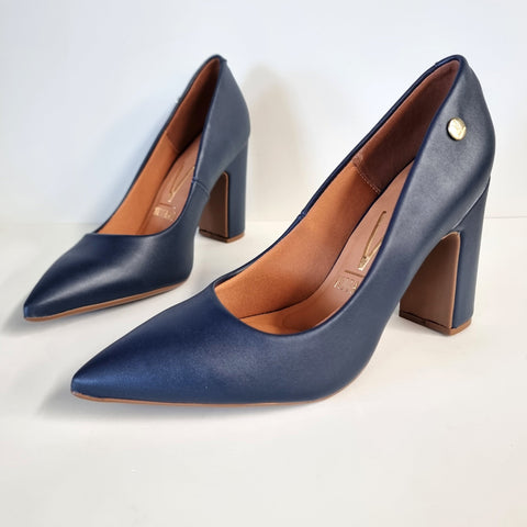 Vizzano 1285-400 Block Heel Pointy Toe Pump in Navy Napa