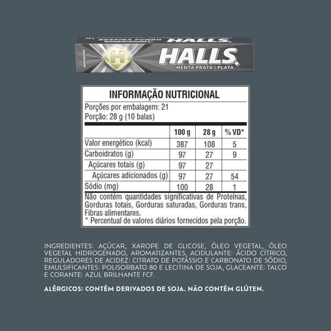 Drops Halls Menta Prata Caixa 21x28g