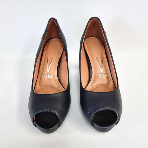Vizzano 1840-300 Mid Heel Peep-toe Pump in Black Napa