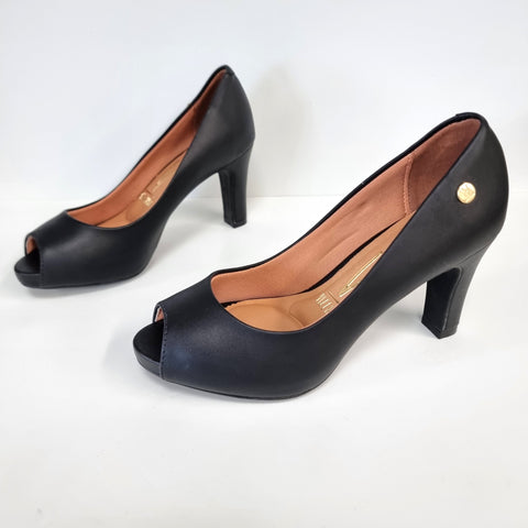 Vizzano 1840-300 Mid Heel Peep-toe Pump in Black Napa