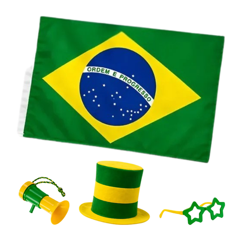 Kit Torcedor Brasil Copa Do Mundo 2026 Chapeu Corneta