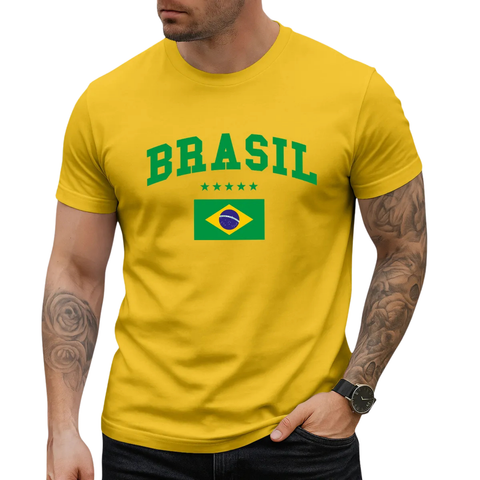 Camiseta Masculina 100% Algodão Estampa Brasil Copa 2026