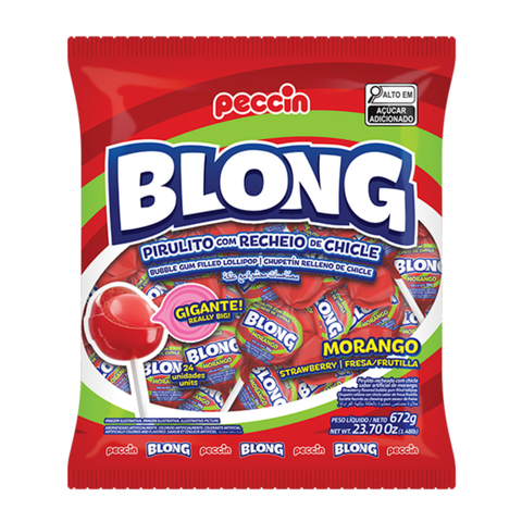 Lollipop with Bubble Gum Blong Giant Strawberry 672g Peccin