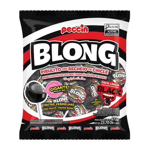Lollipop with Chewing Gum Blong Giant Red Berries Black 672g Peccin