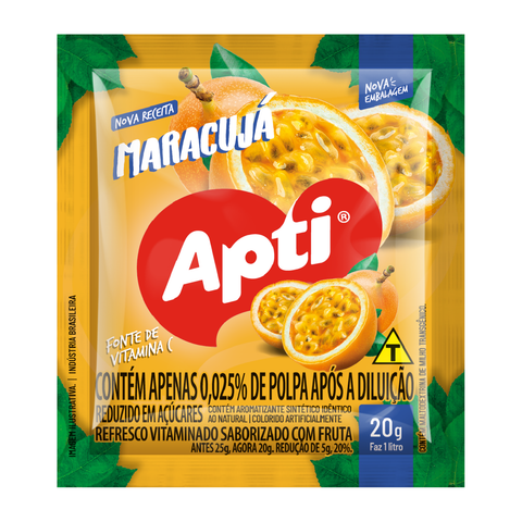 Refresco em pó APTI - MARACUJÁ 15 sachês de 20g cada 300G