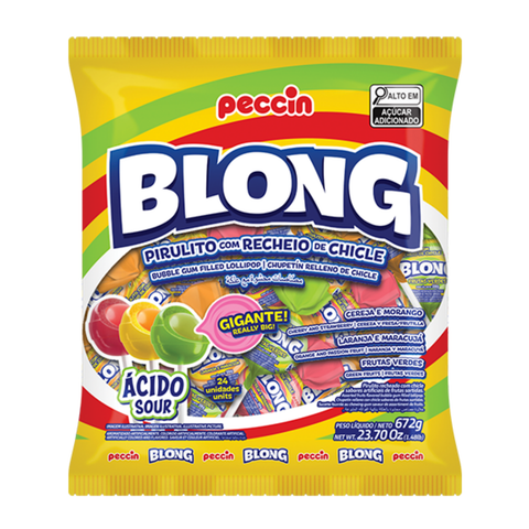 Assorted Sour Blong Giant Lollipop with Bubble Gum 672g Peccin
