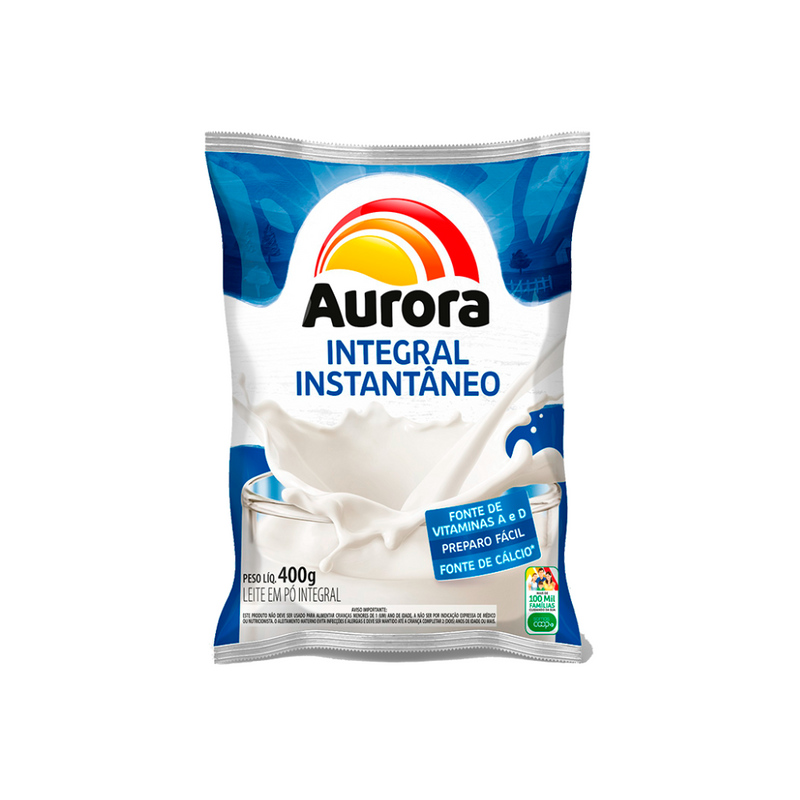 Leite em pó integral instantâneo Aurora 400G