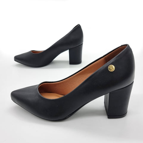 Vizzano 1290-500 Pointy Toe Block Heel Pump in Black Napa