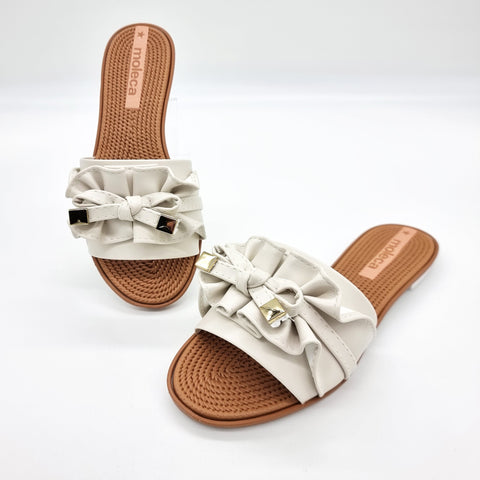 Moleca 5297-446 Ruffled Slip-on Sandal in Off White