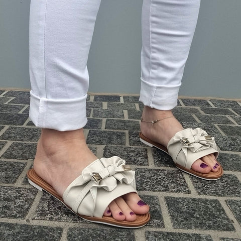 Moleca 5297-446 Ruffled Slip-on Sandal in Off White
