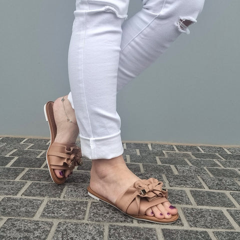 Moleca 5297-446 Ruffled Slip-on Sandal in Nude