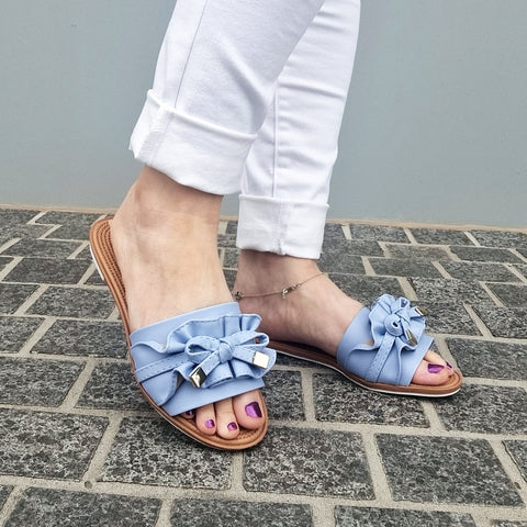 Moleca 5297-446 Ruffled Slip-on Sandal in Denim