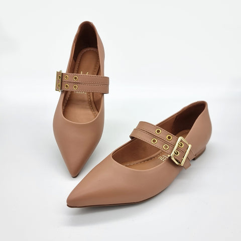 Vizzano 1206-295 Pointy Toe Studded Mary-Jane Flat in Nude