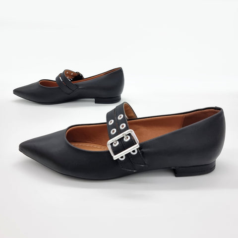 Vizzano 1206-295 Pointy Toe Studded Mary-Jane Flat in Black