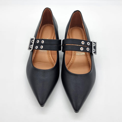 Vizzano 1206-295 Pointy Toe Studded Mary-Jane Flat in Black