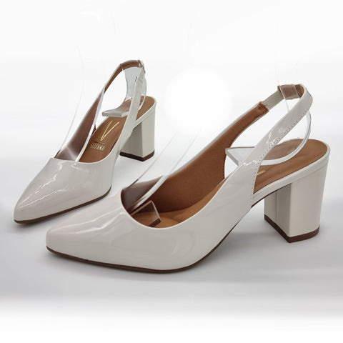 Vizzano 1290-503 Pointy Toe Slingback Pump in Off White Patent