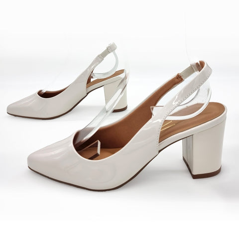Vizzano 1290-503 Pointy Toe Slingback Pump in Off White Patent