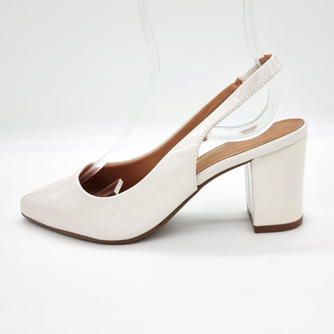 Vizzano 1290-503 Pointy Toe Slingback Pump in Off White Patent