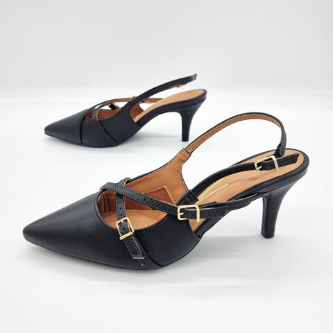 Vizzano 1185-1124 Pointy Toe Slingback Pump in Black Napa