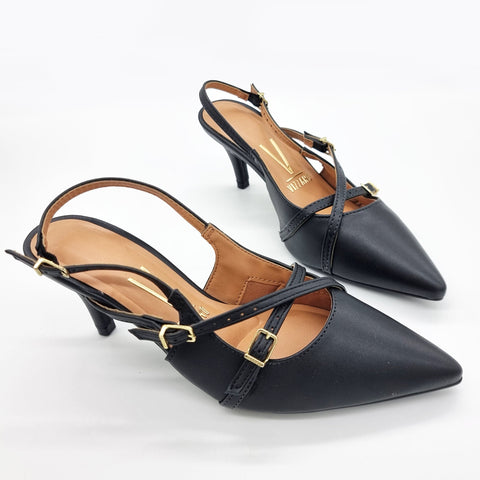 Vizzano 1185-1124 Pointy Toe Slingback Pump in Black Napa