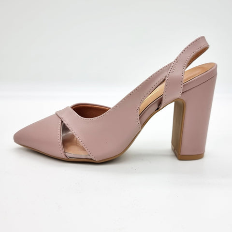 Vizzano 1285-4443 Block Heel Pointy Toe Slingback Pump in Taupe