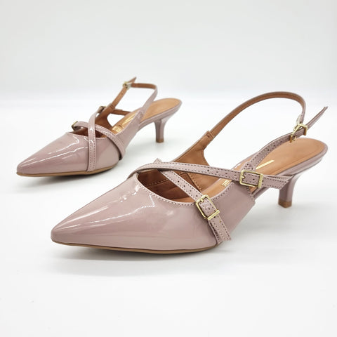 Vizzano 1122-885 Kitten Heel Pointy Toe Slingback Pump in Taupe Patent 