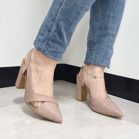Vizzano 1285-4443 Block Heel Pointy Toe Slingback Pump in Taupe