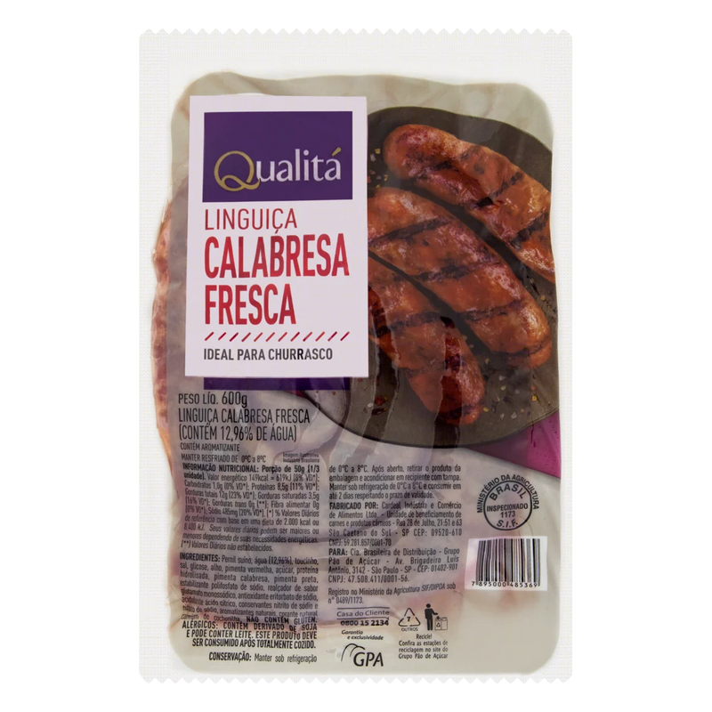 Linguiça Calabresa Fresca QUALITÁ 600g - MEUBRASILONLINE