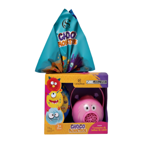 Ovo de Páscoa Bolha de Sabão Chocomonstros Rosa 170g Cacau Show