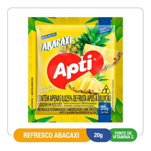 Refresco em pó APTI - ABACAXI  15 sachês de 20g cada 300G