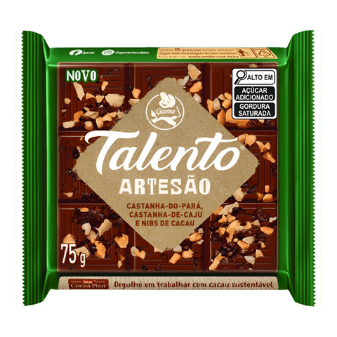 Chocolate Garoto Talento Artesão Castanha-do-Pará, Castanha-de-Caju e Nibs de Cacau 3x75g