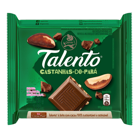 Chocolate Garoto Talento Ao Leite Com Castanha-Do-Pará 3x85g