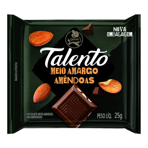Chocolate Garoto Talento Meio Amargo com Amêndoas Pacote 3x85g