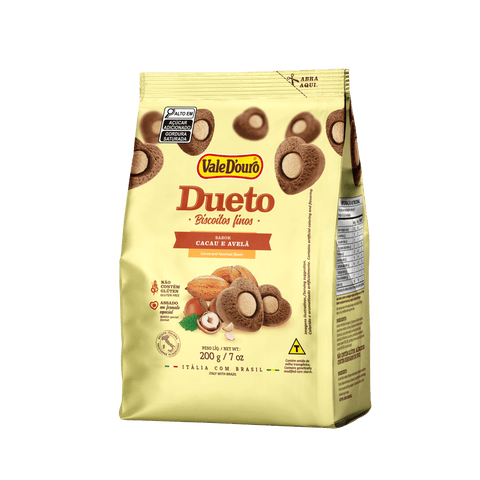 Biscoitos Finos Dueto Sabor Cacau d Avelã Coração Vale D'ouro 200g - MEUBRASILONLINE