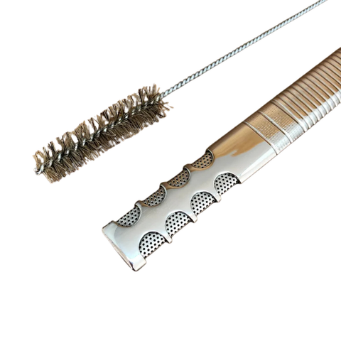 Bomba de Tererê Premium Inox Achatada c/ Microfuros 18cm + Escova