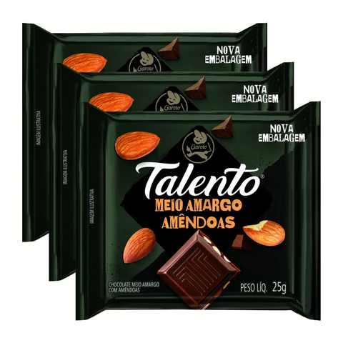 Chocolate Garoto Talento Meio Amargo com Amêndoas Pacote 3x85g