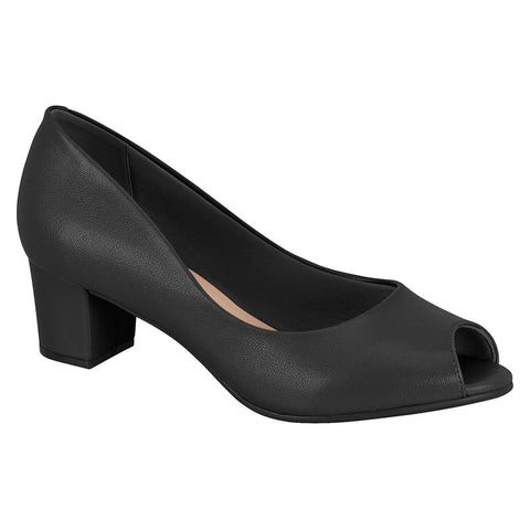 Beira Rio 4777-400 Low Heel Peep-Toe Pump in Black Napa